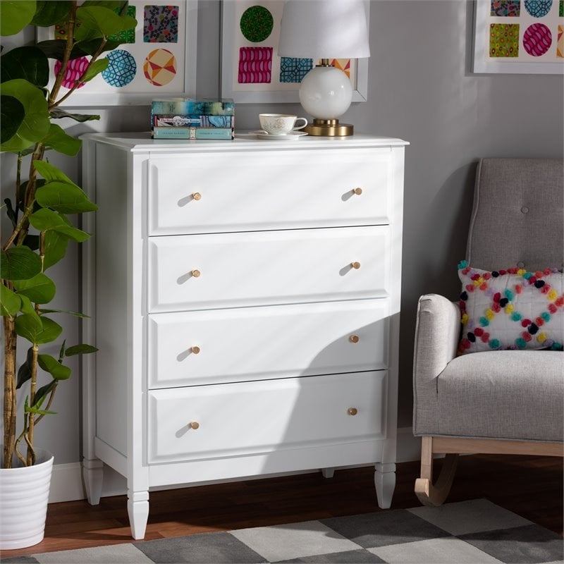 Bowery Hill Transitional 4-Drawer Soild Wood Bedroom Chest in White