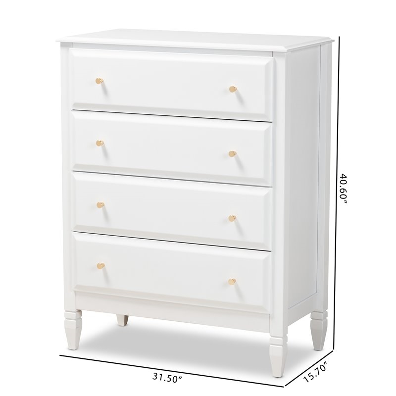 Bowery Hill Transitional 4-Drawer Soild Wood Bedroom Chest in White