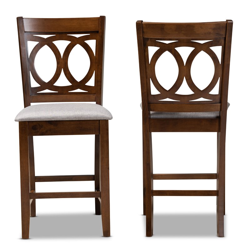 Bowery Hill Gray Upholstered Walnut Finished Wood 2-Piece Pub Chair Set