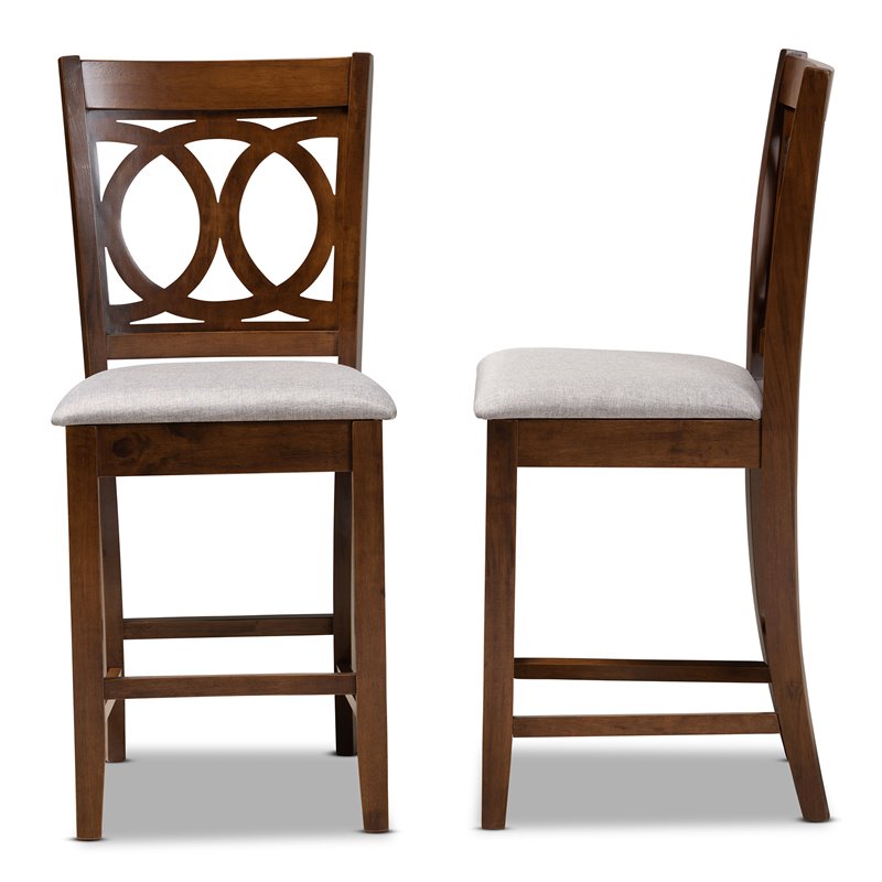 Bowery Hill Gray Upholstered Walnut Finished Wood 2-Piece Pub Chair Set
