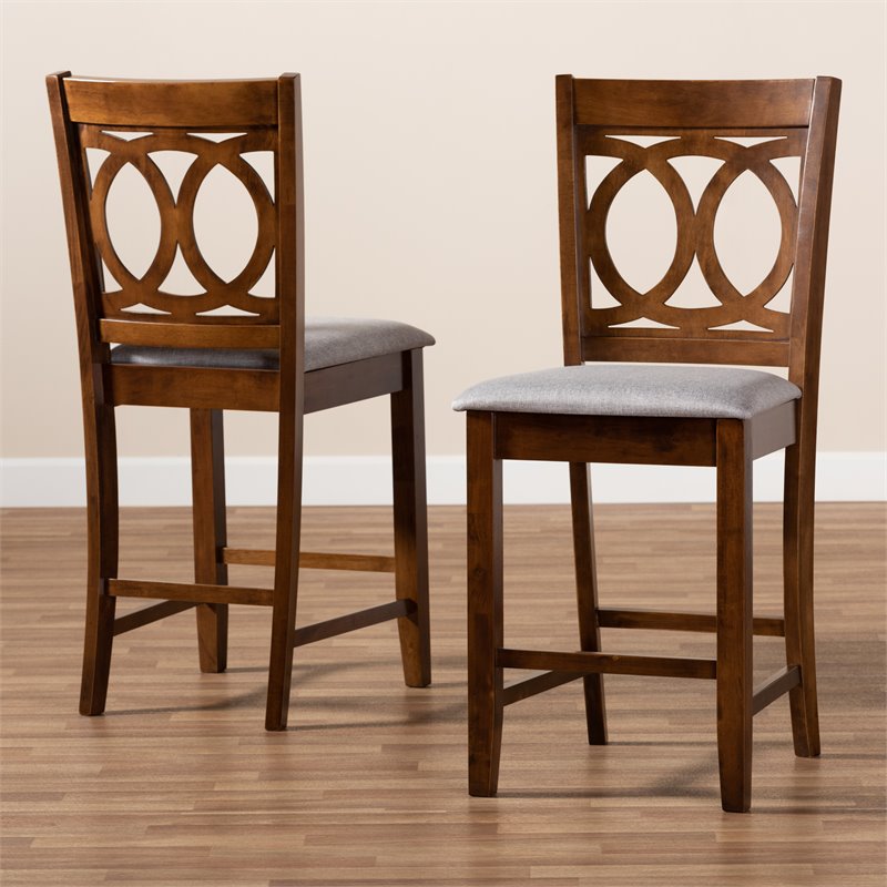 Bowery Hill Gray Upholstered Walnut Finished Wood 2-Piece Pub Chair Set