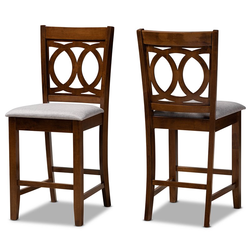 Bowery Hill Gray Upholstered Walnut Finished Wood 2-Piece Pub Chair Set