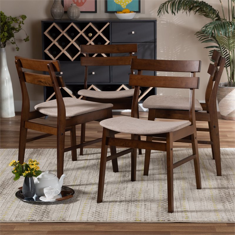 Bowery Hill Light Beige Upholstered Wood 4-Piece Dining Chair Set