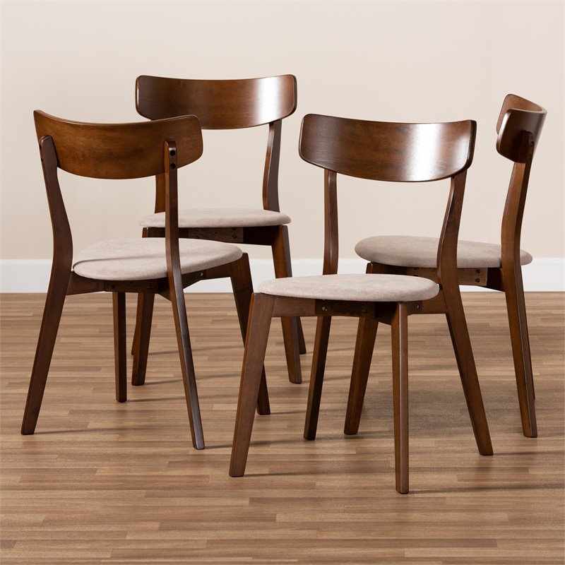 Bowery Hill Light Beige Fabric Upholstered Wood 4-Piece Dining Chair Set