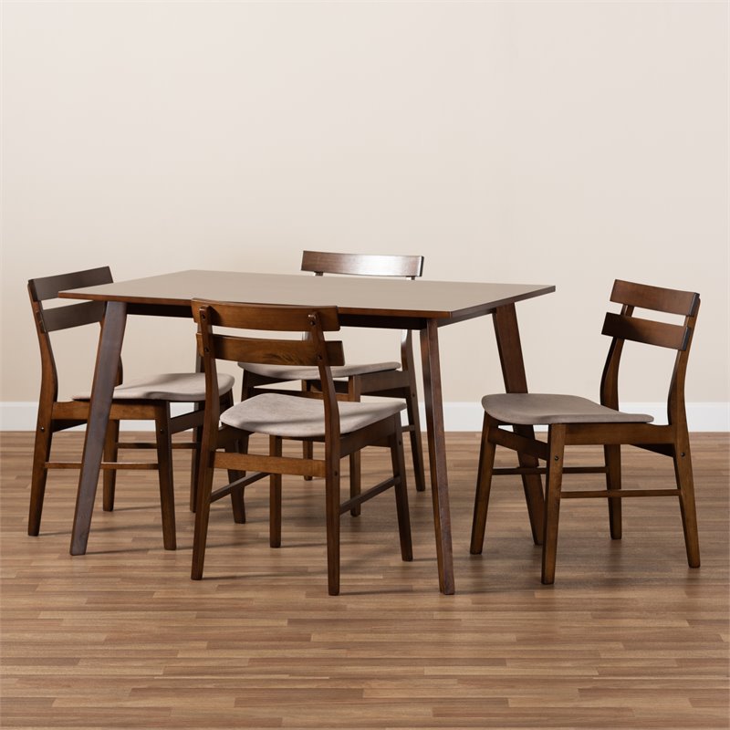 Bowery Hill Light Beige Fabric Upholstered Wood 5-Piece Dining Set