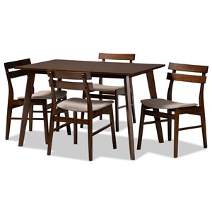 bowery hill light beige fabric upholstered wood 5-piece dining set