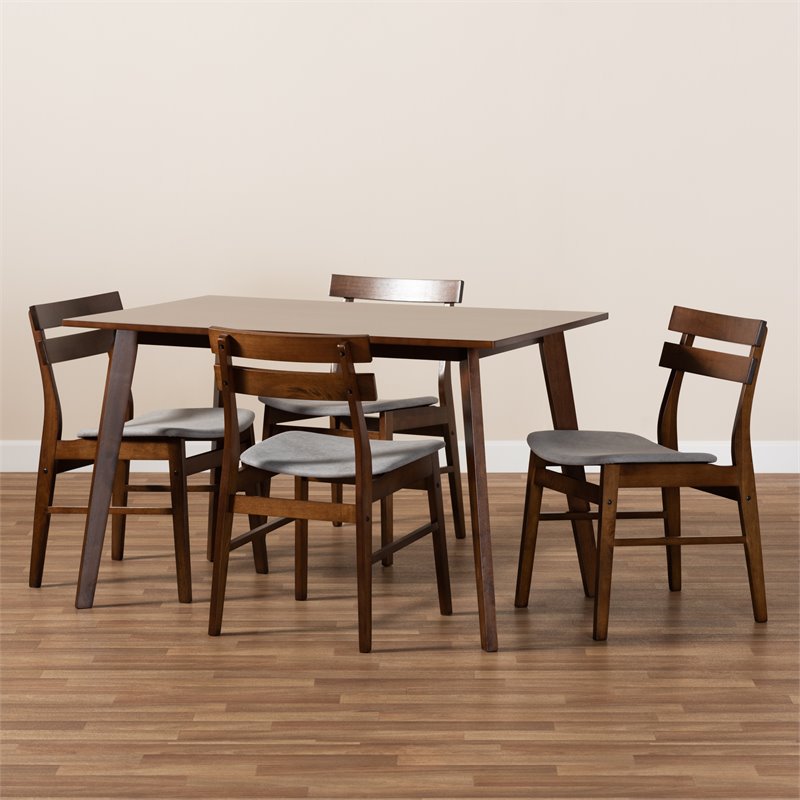 Bowery Hill Light Gray Fabric Upholstered Wood 5-Piece Dining Set