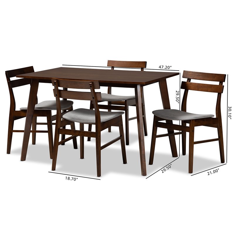 Bowery Hill Light Gray Fabric Upholstered Wood 5-Piece Dining Set