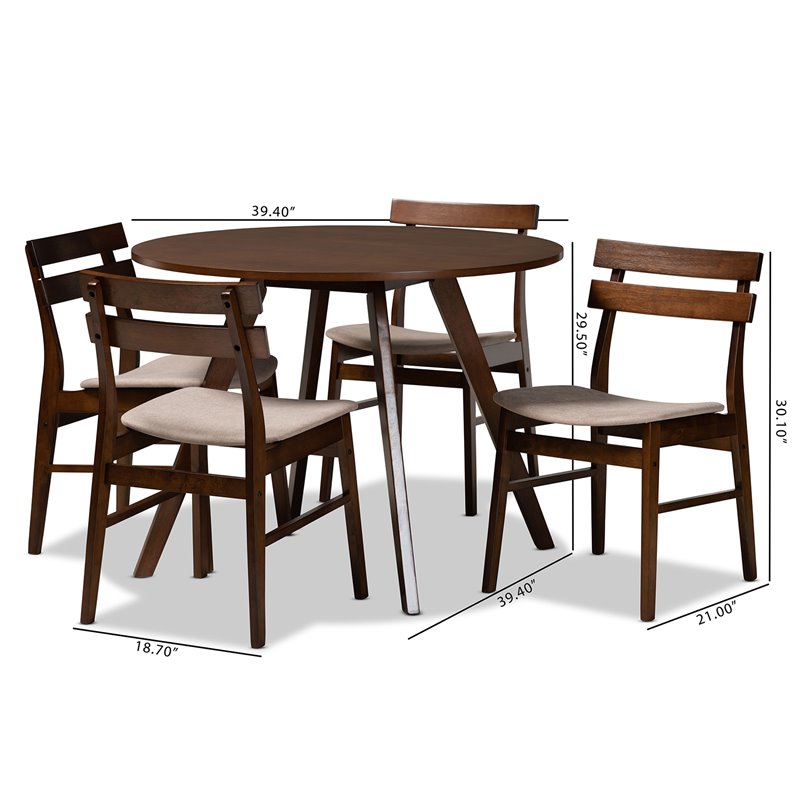 Bowery Hill Light Beige Fabric Upholstered Wood 5-Piece Dining Set