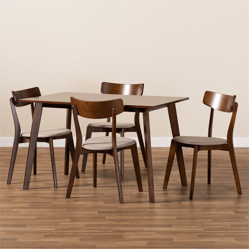 Bowery Hill Light Beige Fabric Upholstered Wood 5-Piece Dining Set