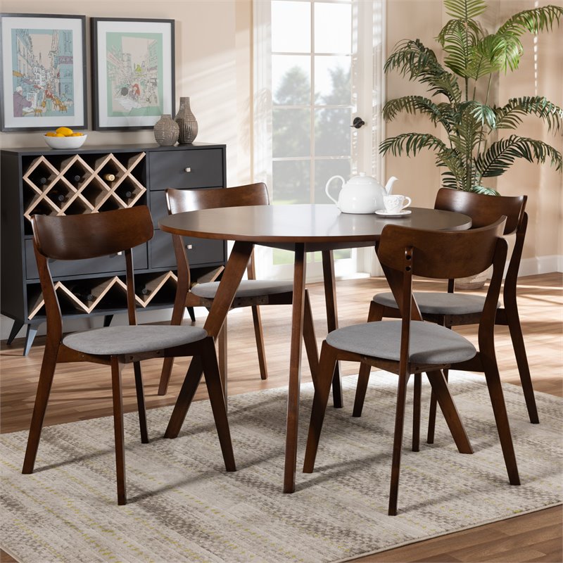 Bowery Hill Light Gray Fabric Upholstered Wood 5-Piece Dining Set