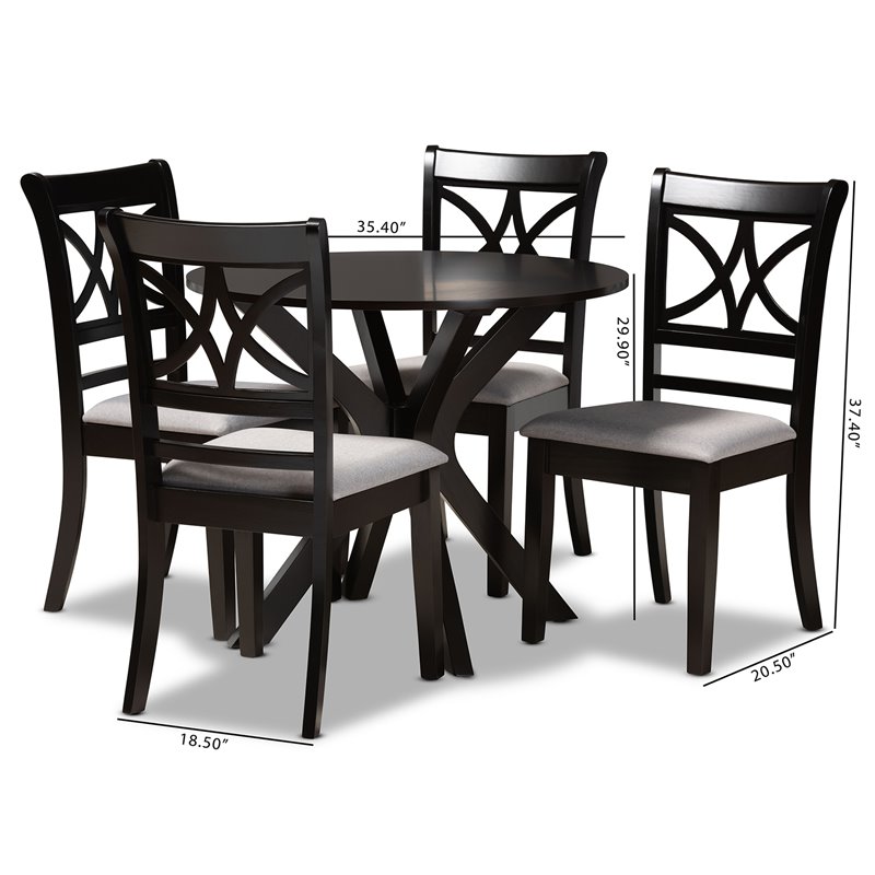Bowery Hill Gray Fabric Upholstered Wood 5-Piece Dining Set
