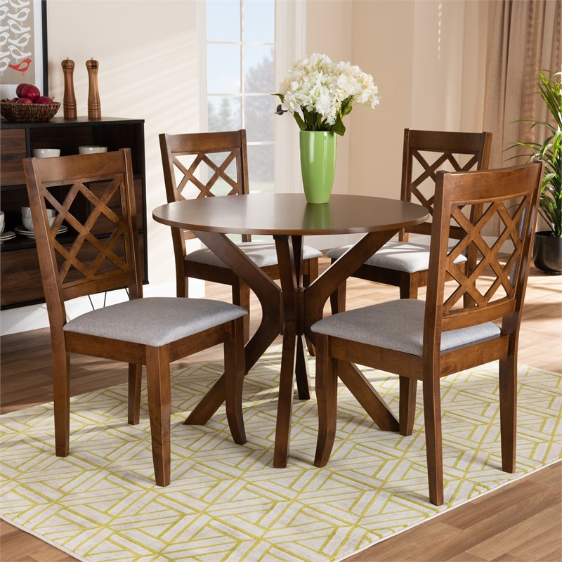 Bowery Hill Gray Fabric Upholstered Wood 5-Piece Dining Set