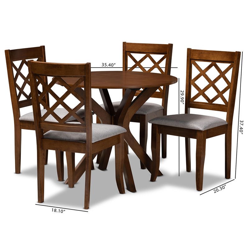 Bowery Hill Gray Fabric Upholstered Wood 5-Piece Dining Set