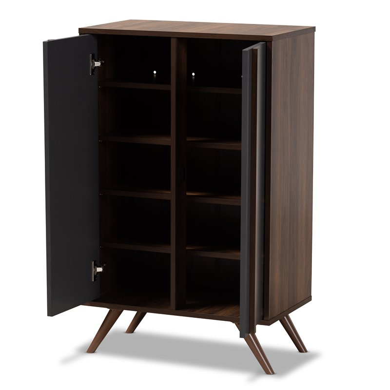 Bowery Hill Two-Tone Gray and Walnut Finished Wood 2-Door Shoe Cabinet