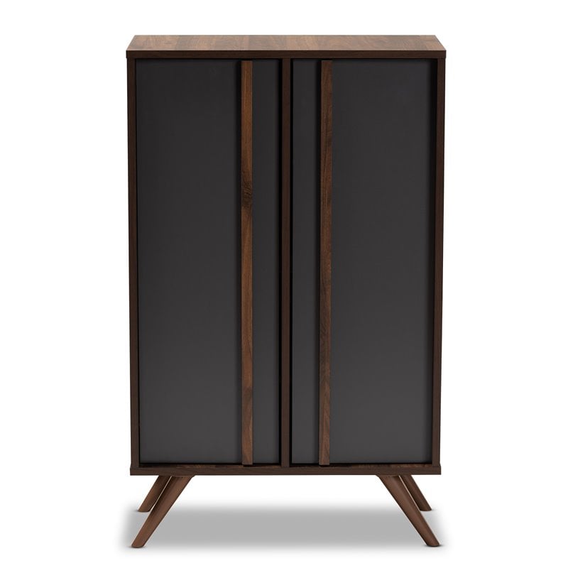 Bowery Hill Two-Tone Gray and Walnut Finished Wood 2-Door Shoe Cabinet