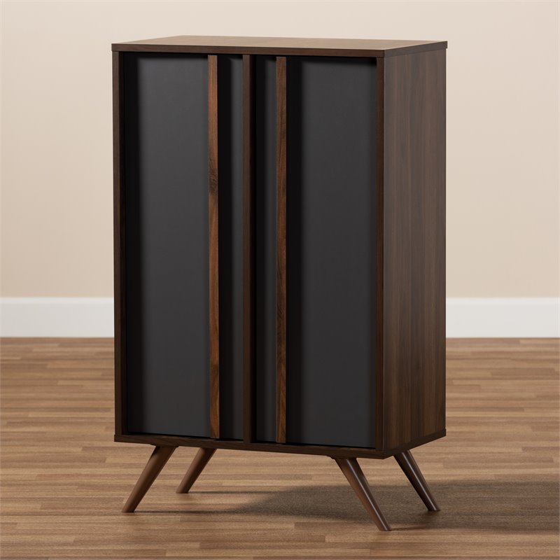 Bowery Hill Two-Tone Gray and Walnut Finished Wood 2-Door Shoe Cabinet