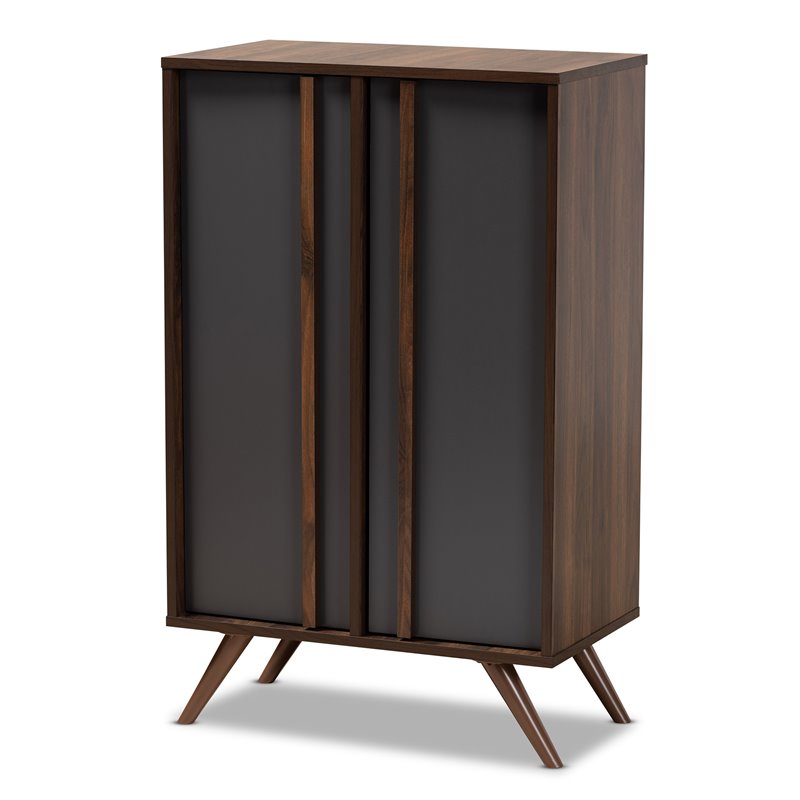 Bowery Hill Two-Tone Gray and Walnut Finished Wood 2-Door Shoe Cabinet