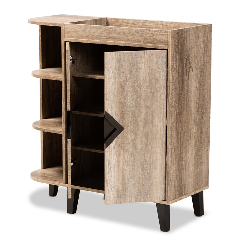 Bowery Hill Modern Oak Finished Wood 2-Door Shoe Cabinet with Open Shelves