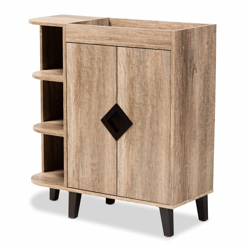 Bowery Hill Modern Oak Finished Wood 2-Door Shoe Cabinet with Open Shelves