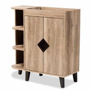 bowery hill modern oak finished wood 2-door shoe cabinet with open shelves