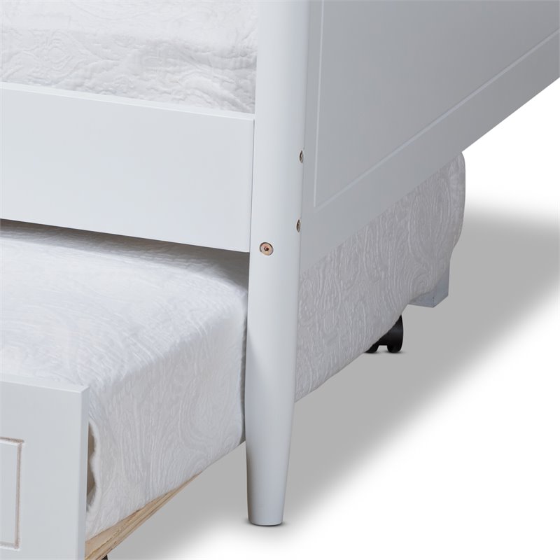 Bowery Hill White Finished Wood Twin Size Daybed with Roll-Out Trundle