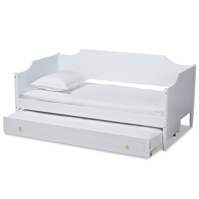 Bowery Hill White Finished Wood Twin Size Daybed with Roll-Out Trundle
