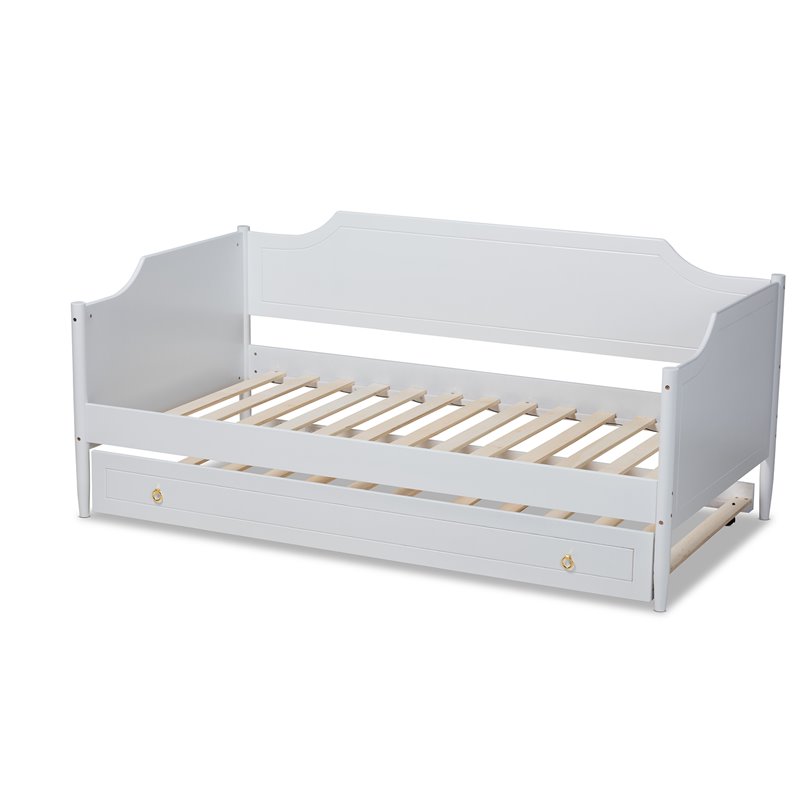 Bowery Hill White Finished Wood Twin Size Daybed with Roll-Out Trundle