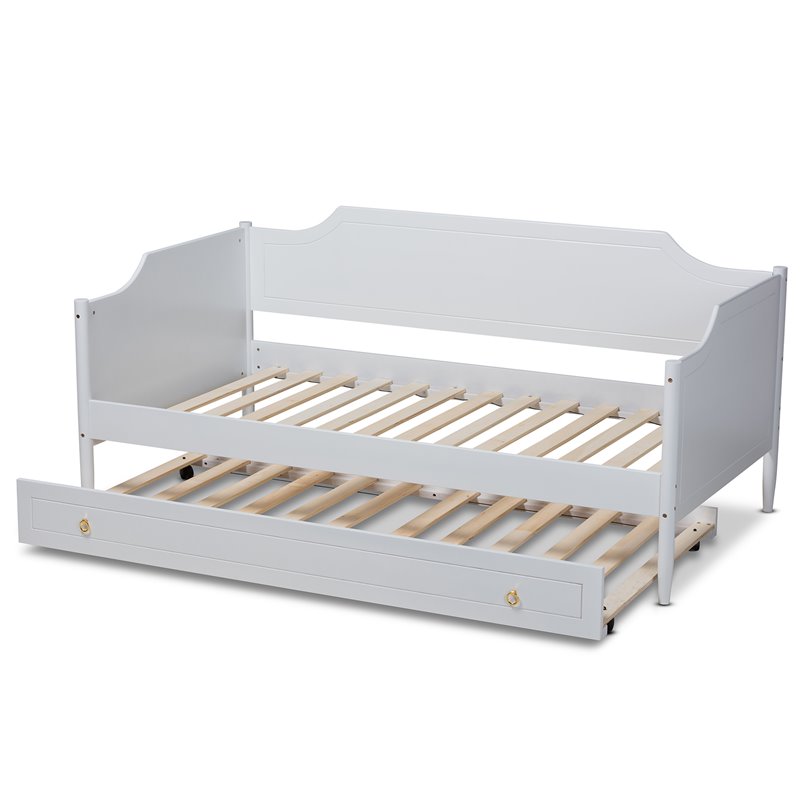 Bowery Hill White Finished Wood Twin Size Daybed with Roll-Out Trundle