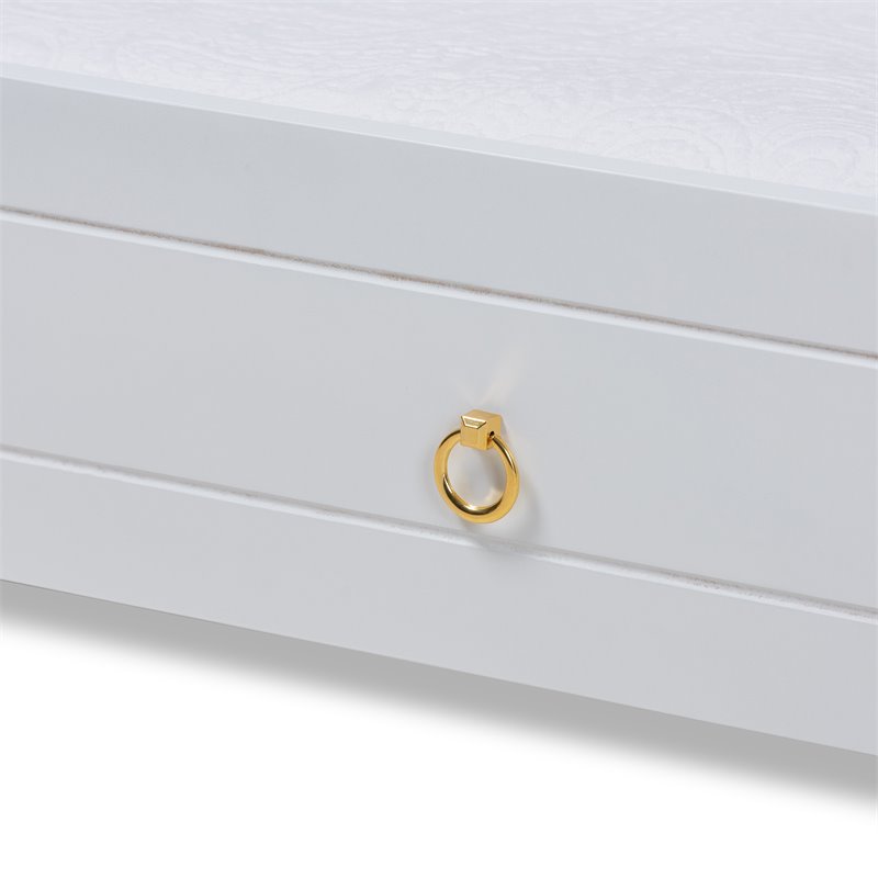 Bowery Hill White Finished Wood Twin Size Daybed with Roll-Out Trundle