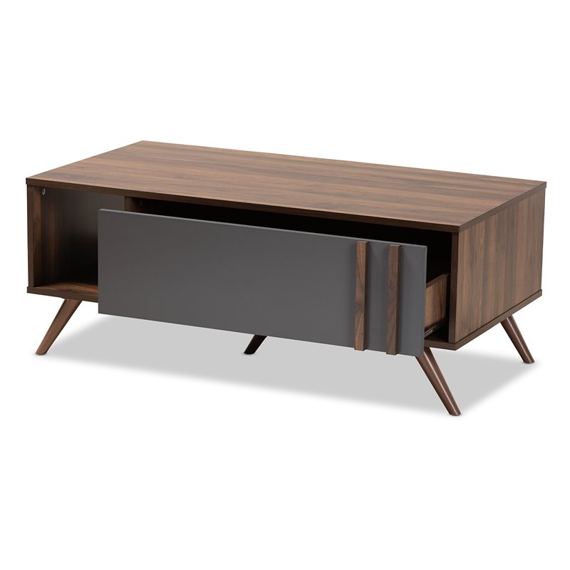 Bowery Hill Modern Two-Tone Gray and Walnut Finished Wood 1-Drawer Coffee Table