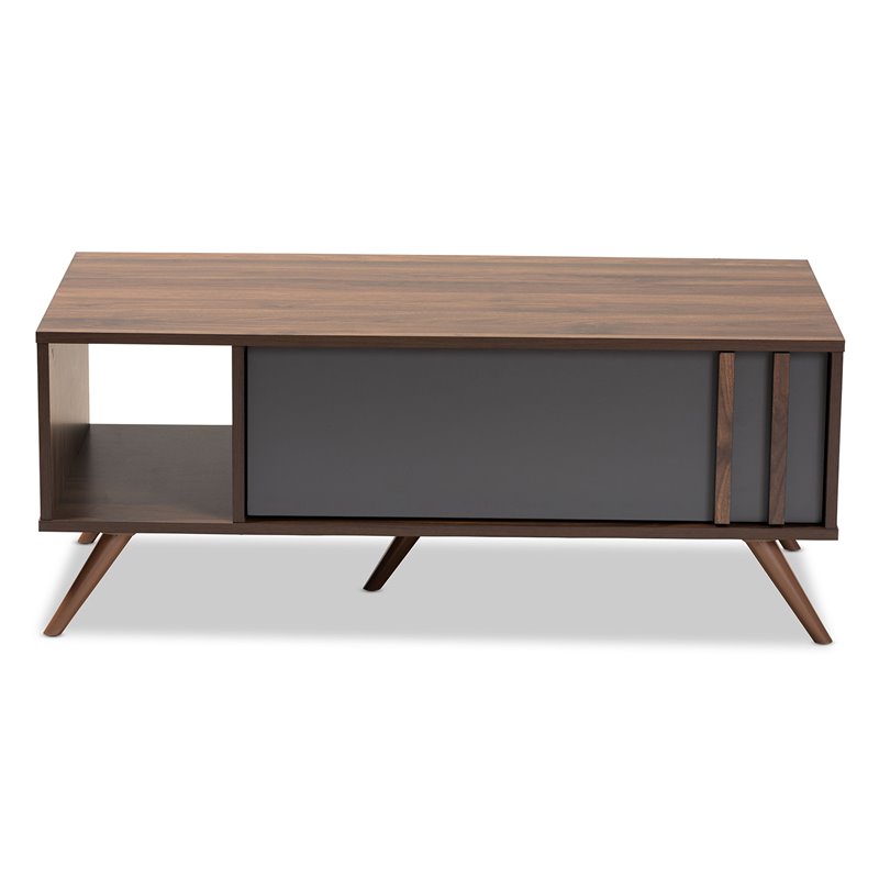 Bowery Hill Modern Two-Tone Gray and Walnut Finished Wood 1-Drawer Coffee Table