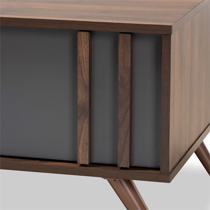Bowery Hill Modern Two-Tone Gray and Walnut Finished Wood 1-Drawer Coffee Table