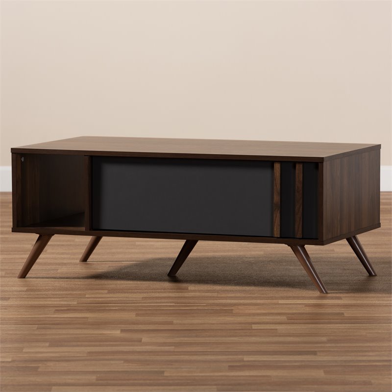 Bowery Hill Modern Two-Tone Gray and Walnut Finished Wood 1-Drawer Coffee Table