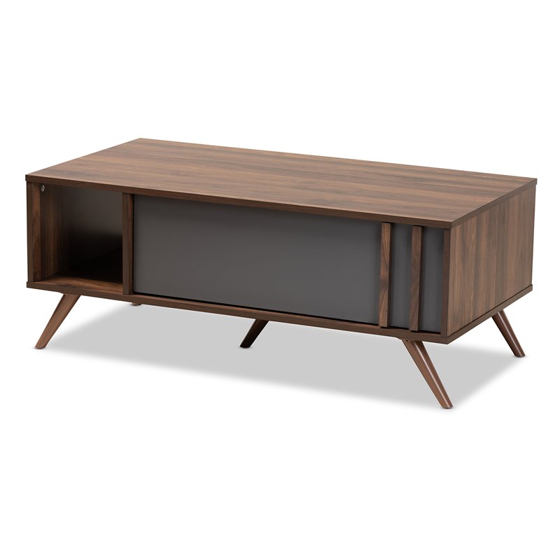Bowery Hill Modern Two-Tone Gray and Walnut Finished Wood 1-Drawer Coffee Table