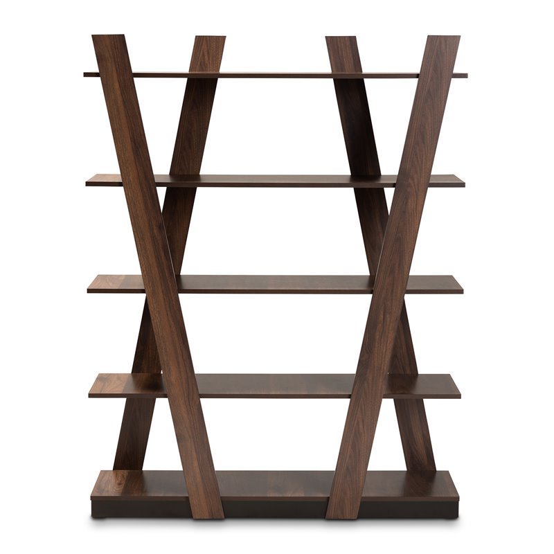 Bowery Hill Modern Walnut Brown Finished 5-Tier Wood Geometric Display Shelf