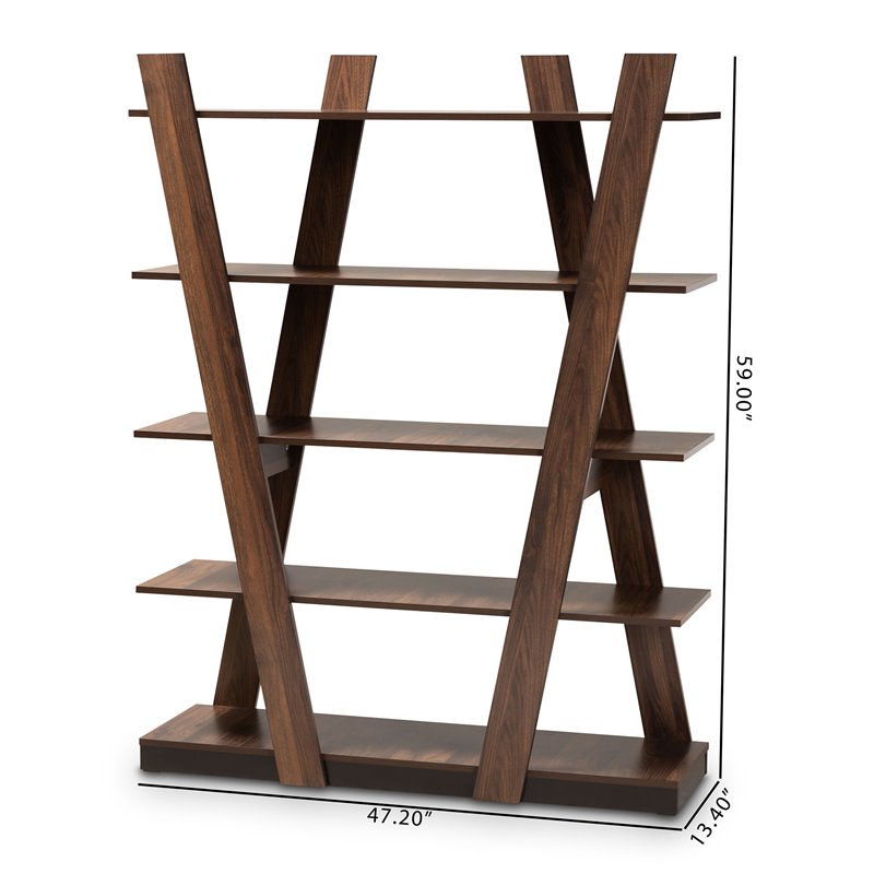 Bowery Hill Modern Walnut Brown Finished 5-Tier Wood Geometric Display Shelf