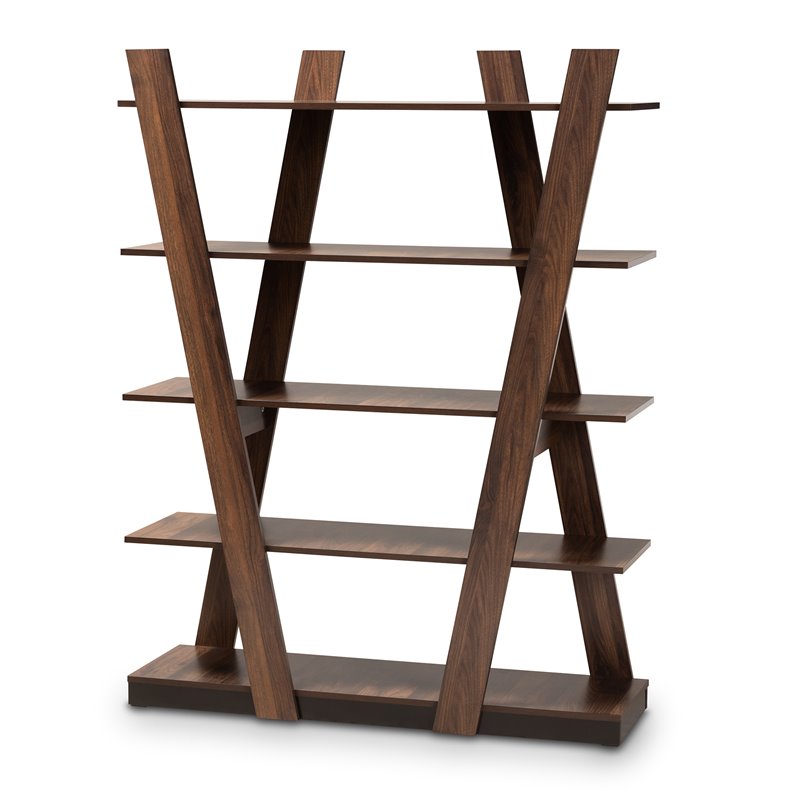 Bowery Hill Modern Walnut Brown Finished 5-Tier Wood Geometric Display Shelf