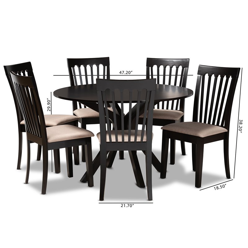 Bowery Hill Sand Fabric Upholstered Wood 7-Piece Dining Set