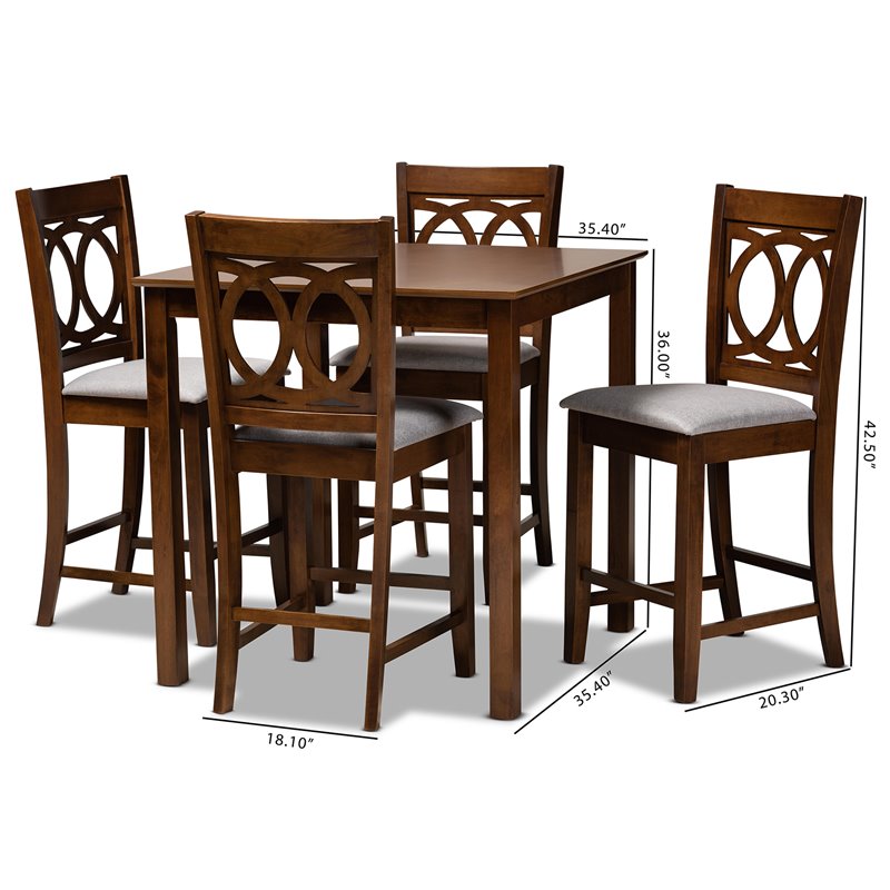 Bowery Hill Gray Upholstered Walnut Finished 5-Piece Wood Pub Set