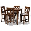 Bowery Hill Gray Upholstered Walnut Finished 5-Piece Wood Pub Set
