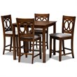 Bowery Hill Gray Upholstered Walnut Finished 5-Piece Wood Pub Set