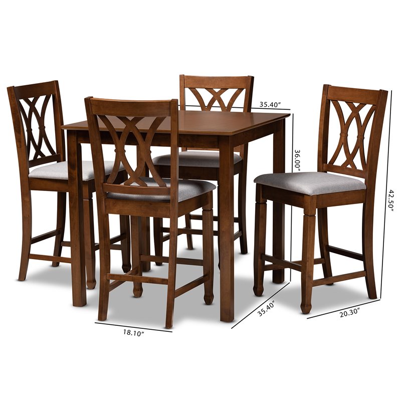 Bowery Hill Gray Upholstered Walnut Finished 5-Piece Wood Pub Set