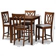 Bowery Hill Gray Upholstered Walnut Finished 5-Piece Wood Pub Set