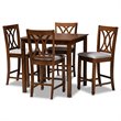 Bowery Hill Gray Upholstered Walnut Finished 5-Piece Wood Pub Set