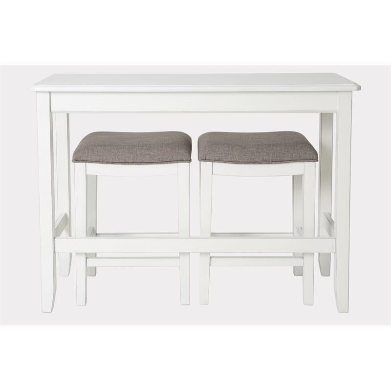 Bowery Hill Traditional Wood Sofa Table with Two Stools in White