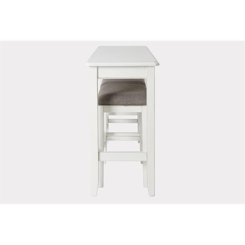 Bowery Hill Traditional Wood Sofa Table with Two Stools in White