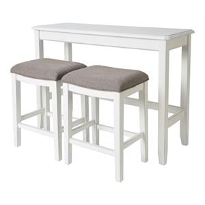 Bowery Hill Traditional Wood Sofa Table with Two Stools in White