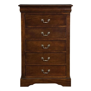 Bowery Hill Traditional 5-Drawer Wood Tall Boy Chest in Cappuccino