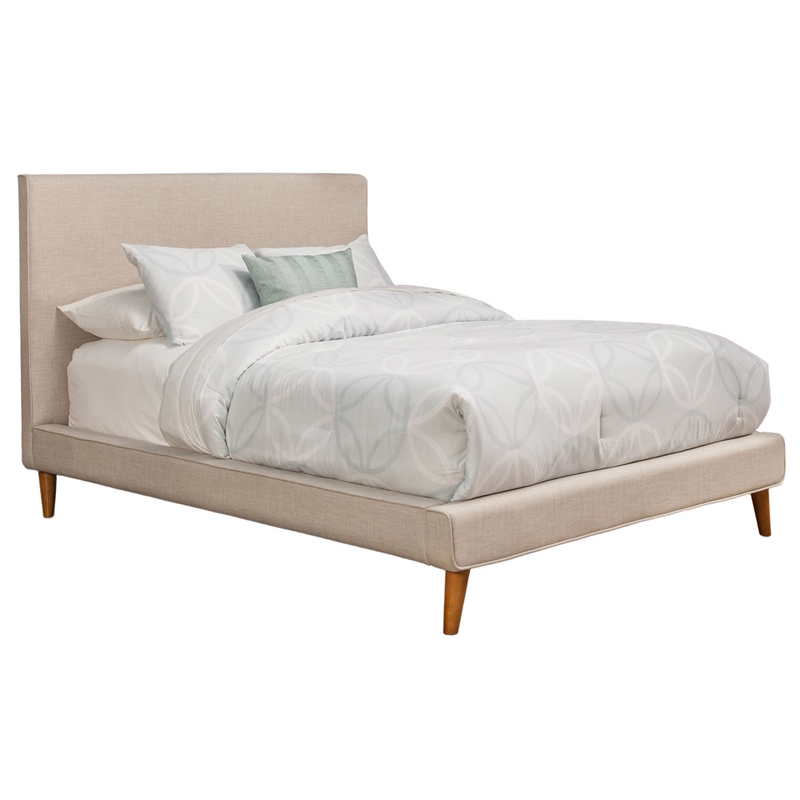 Bowery Hill Mid Century Full Size Upholstered Platform Bed in Light Gray